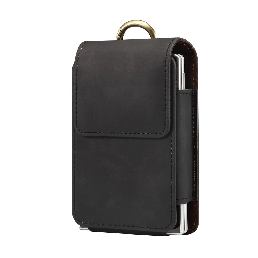 Universal Foldable Phone Belt Pouch PU Leather Holster Case with Clip for Folding Phones (Practical Size: 8.8x13.0x2.5cm) - Black - 1