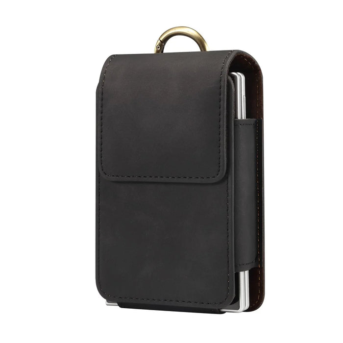 Universal Foldable Phone Belt Pouch PU Leather Holster Case with Clip for Folding Phones (Practical Size: 8.8x13.0x2.5cm) - Black - 1