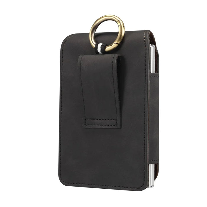 Universal Foldable Phone Belt Pouch PU Leather Holster Case with Clip for Folding Phones (Practical Size: 8.8x13.0x2.5cm) - Black - 2