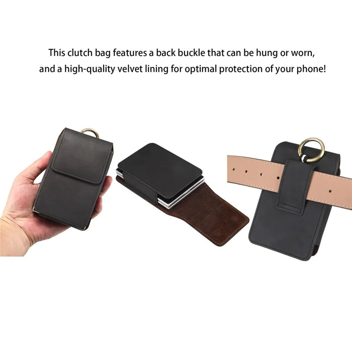Universal Foldable Phone Belt Pouch PU Leather Holster Case with Clip for Folding Phones (Practical Size: 8.8x13.0x2.5cm) - Black - 3