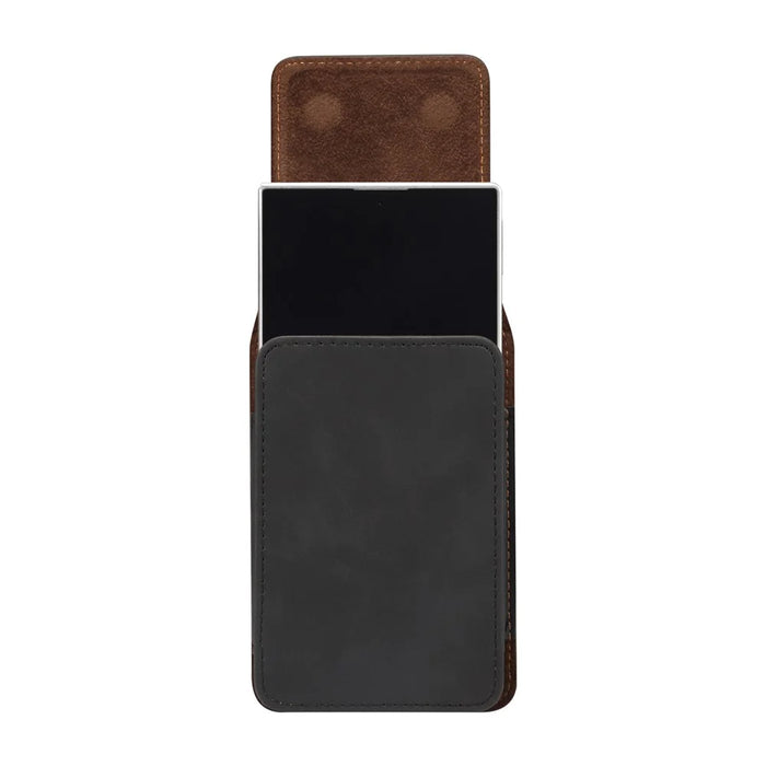 Universal Foldable Phone Belt Pouch PU Leather Holster Case with Clip for Folding Phones (Practical Size: 8.8x13.0x2.5cm) - Black - 4