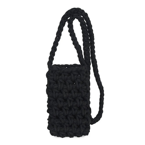 Universal Crossbody Woven Phone Bag Hollow Knitted Shoulder Bag Handmade Crochet Pouch for Mobile Phone - Black - 1