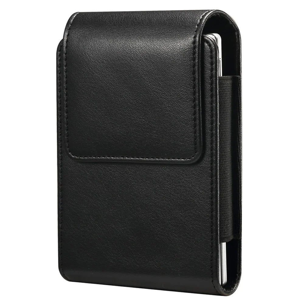 For Samsung Galaxy Z Fold8 / Huawei Pura X Max Phone Holster with Belt Clip Crazy Horse Texture PU Leather Universal Pouch - Black - 1