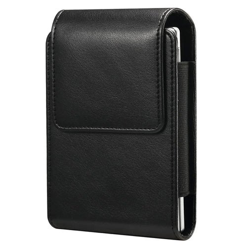 For Samsung Galaxy Z Fold8 / Huawei Pura X Max Phone Holster with Belt Clip Crazy Horse Texture PU Leather Universal Pouch - Black - 1