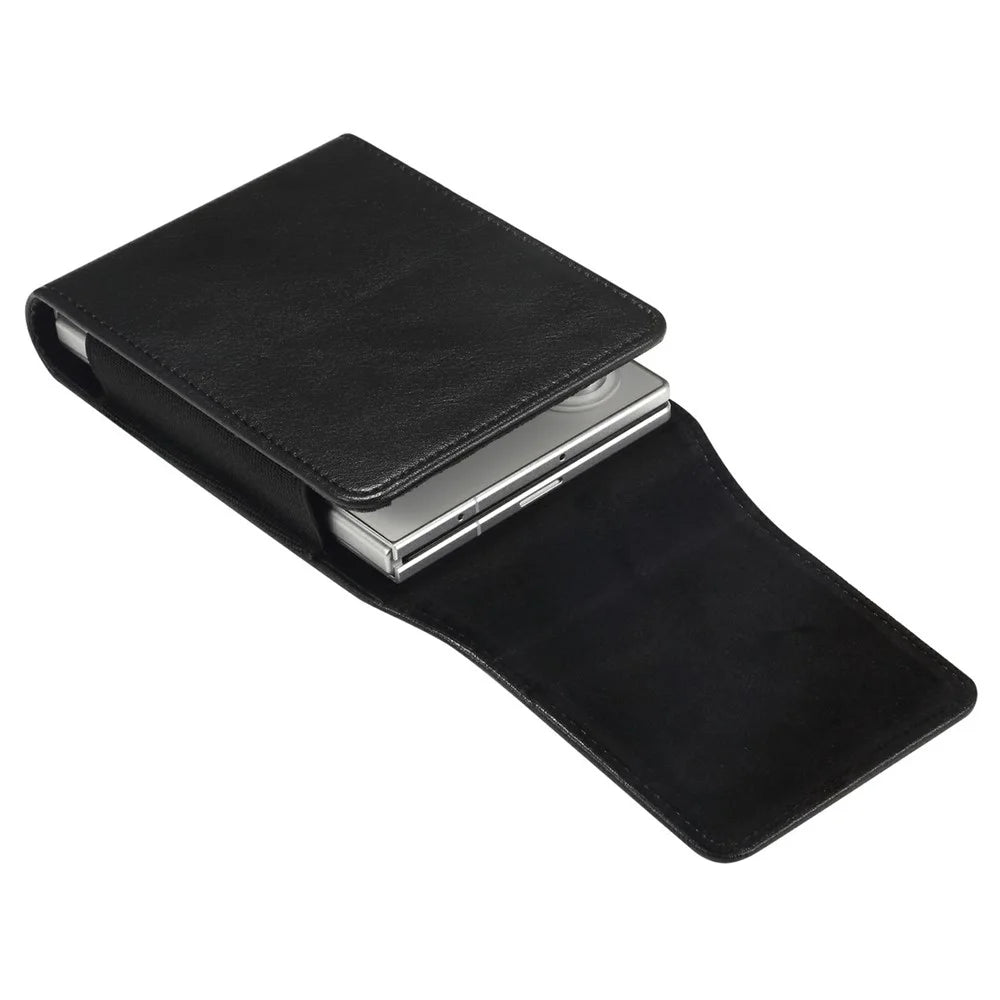 For Samsung Galaxy Z Fold8 / Huawei Pura X Max Phone Holster with Belt Clip Crazy Horse Texture PU Leather Universal Pouch - Black - 3