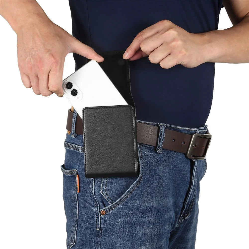 For Samsung Galaxy Z Fold8 / Huawei Pura X Max Phone Holster with Belt Clip Crazy Horse Texture PU Leather Universal Pouch - Black - 5
