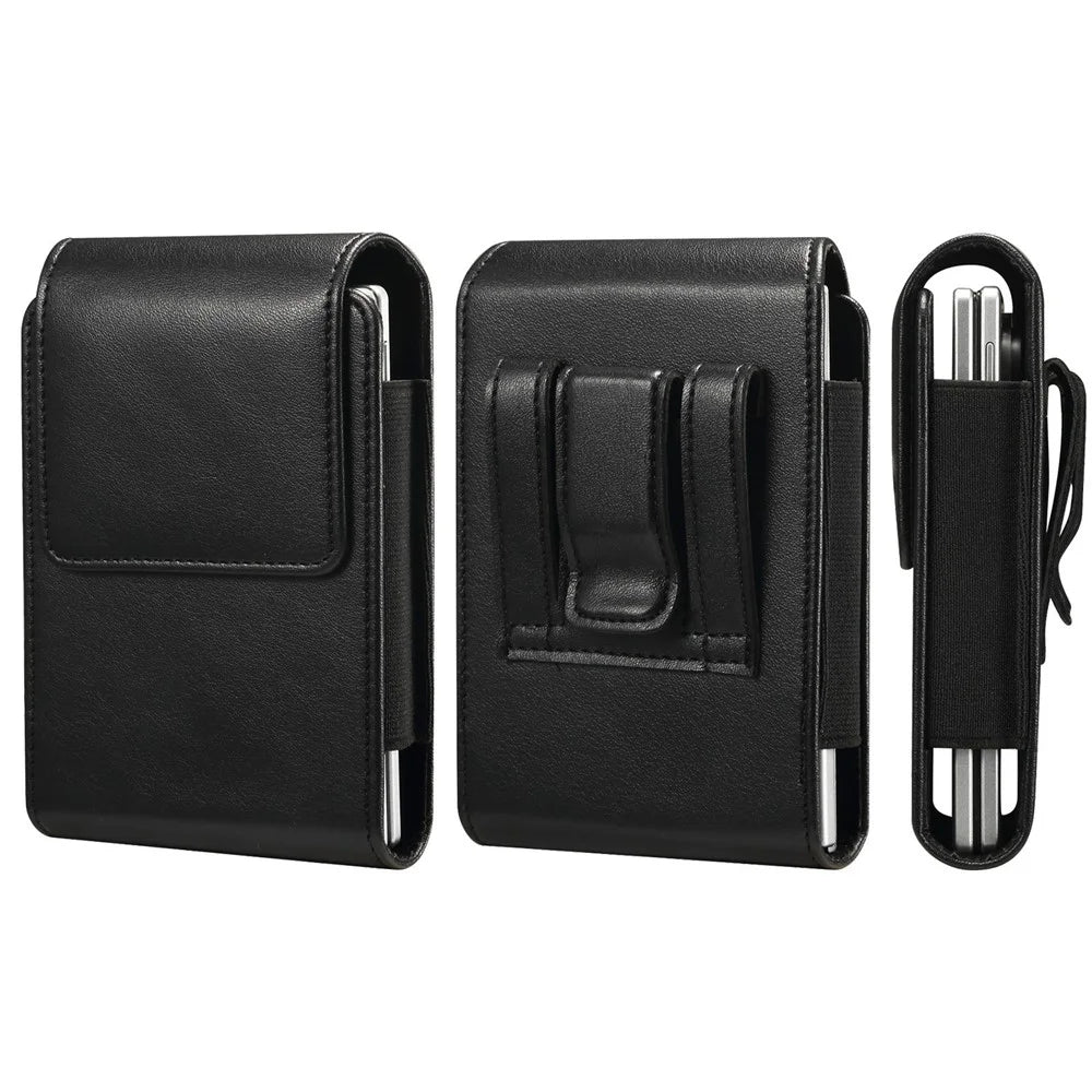 For Samsung Galaxy Z Fold8 / Huawei Pura X Max Phone Holster with Belt Clip Crazy Horse Texture PU Leather Universal Pouch - Black - 7