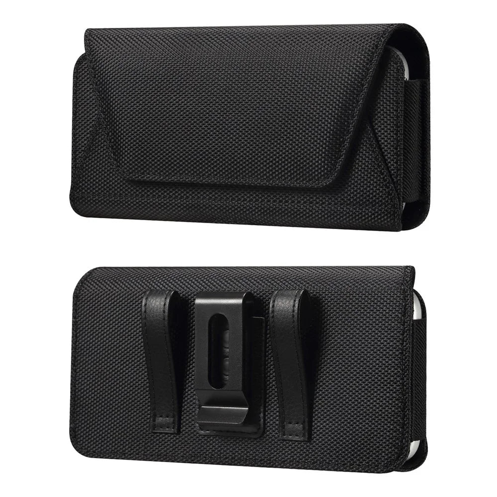 6.1 inch Phone Holster Magnetic Closure Oxford Fabric Belt Clip Universal Phone Pouch with Card Slot - Black - 1