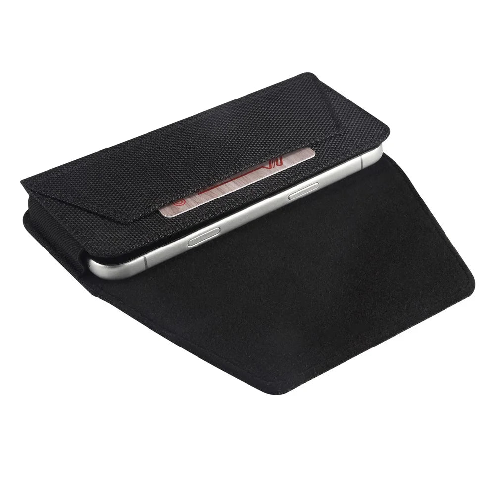 6.1 inch Phone Holster Magnetic Closure Oxford Fabric Belt Clip Universal Phone Pouch with Card Slot - Black - 4
