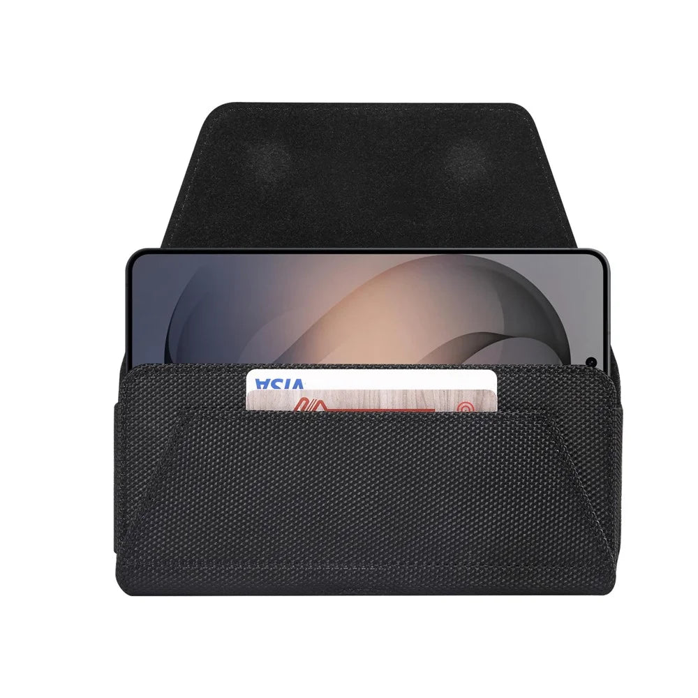 6.5 inch Phone Holster Magnetic Closure Oxford Fabric Belt Clip Universal Phone Pouch with Card Slot - Black - 6