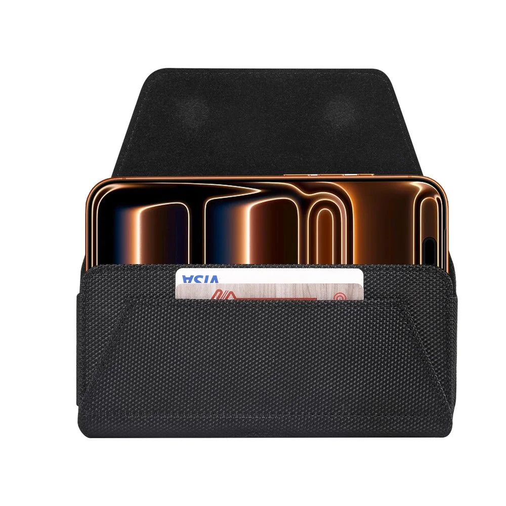 6.7 - 6.9 inch Phone Holster Magnetic Closure Oxford Fabric Belt Clip Universal Phone Pouch with Card Slot - Black - 6