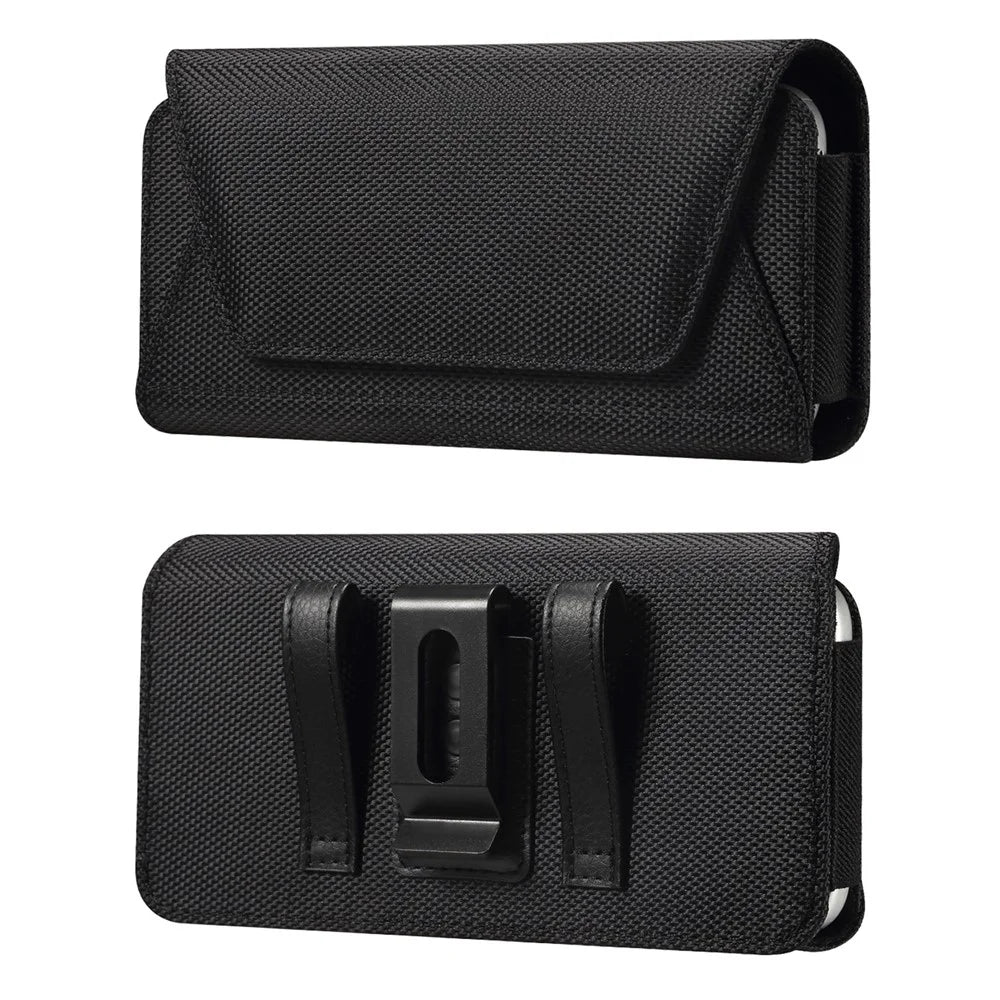 7.2 inch Phone Holster Magnetic Closure Oxford Fabric Belt Clip Universal Phone Pouch with Card Slot - Black - 1