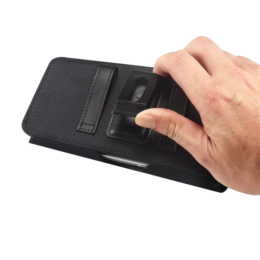7.2 inch Phone Holster Magnetic Closure Oxford Fabric Belt Clip Universal Phone Pouch with Card Slot - Black - 5