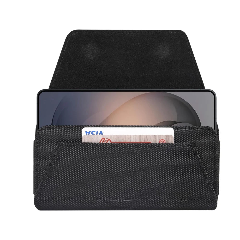 7.2 inch Phone Holster Magnetic Closure Oxford Fabric Belt Clip Universal Phone Pouch with Card Slot - Black - 6