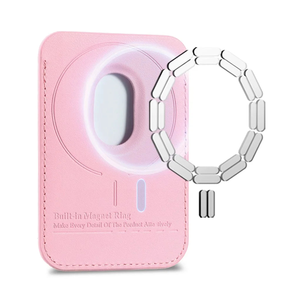 MC-W42 Magnetic Card Holder Phone Wallet Floral Print Ultra-thin Card Sleeve Compatible with iPhone 12 - 17 Series - Pink - 3