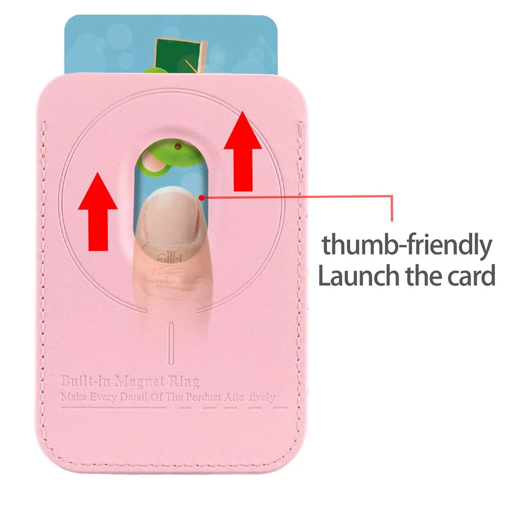 MC-W42 Magnetic Card Holder Phone Wallet Floral Print Ultra-thin Card Sleeve Compatible with iPhone 12 - 17 Series - Pink - 6