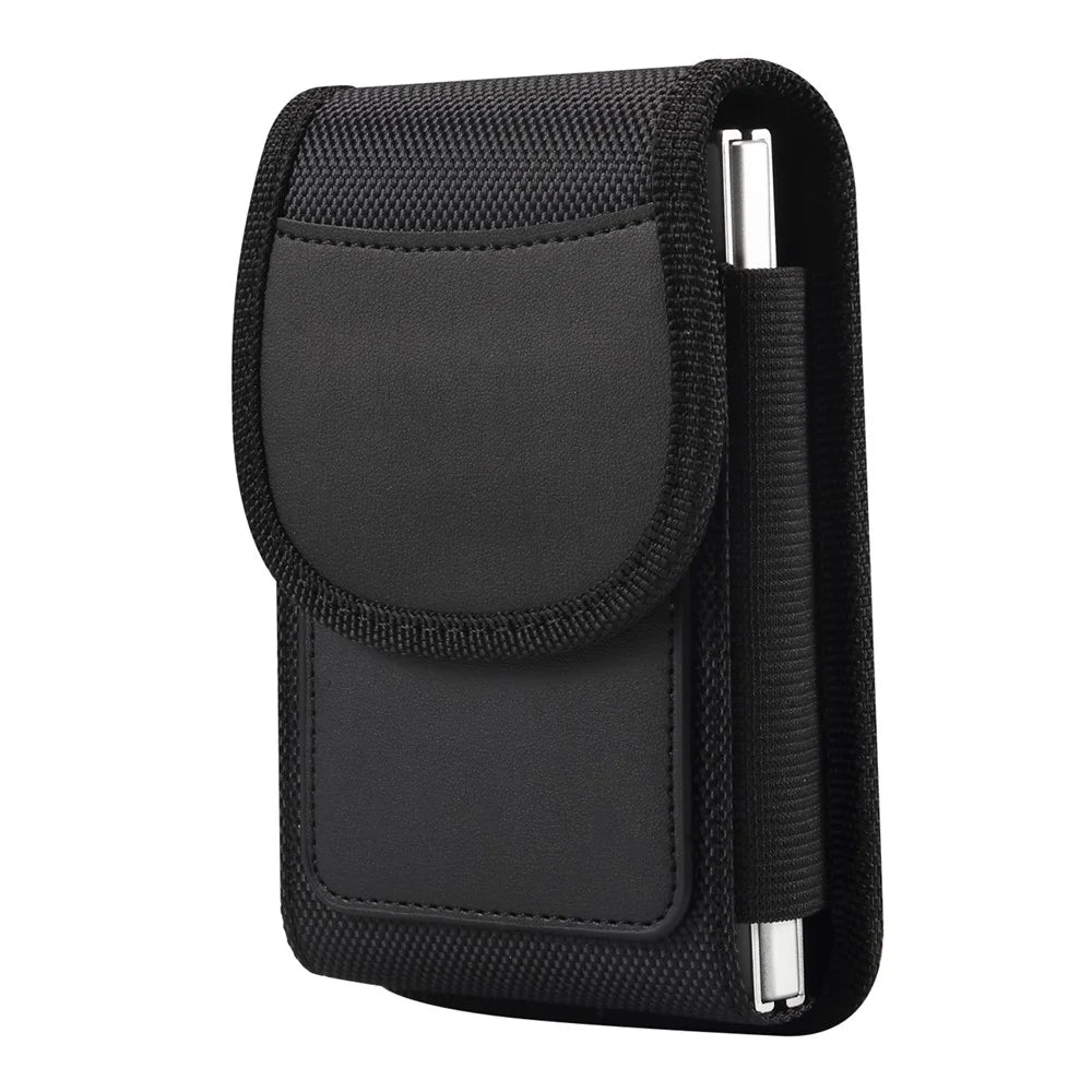 Magnetic Oxford Fabric Foldable Phone Holster Universal Belt Clip Pouch with Card Slots - Black - 1