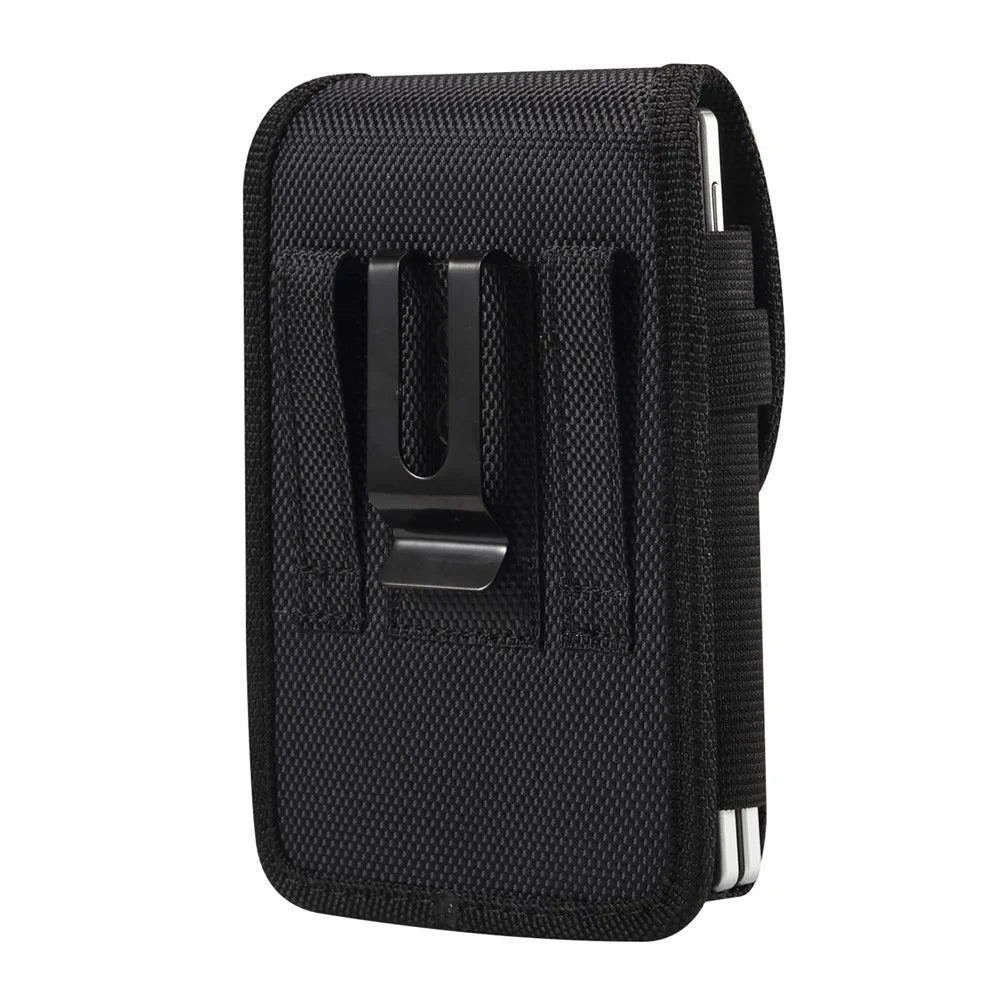 Magnetic Oxford Fabric Foldable Phone Holster Universal Belt Clip Pouch with Card Slots - Black - 2