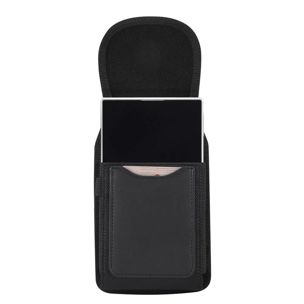 Magnetic Oxford Fabric Foldable Phone Holster Universal Belt Clip Pouch with Card Slots - Black - 3