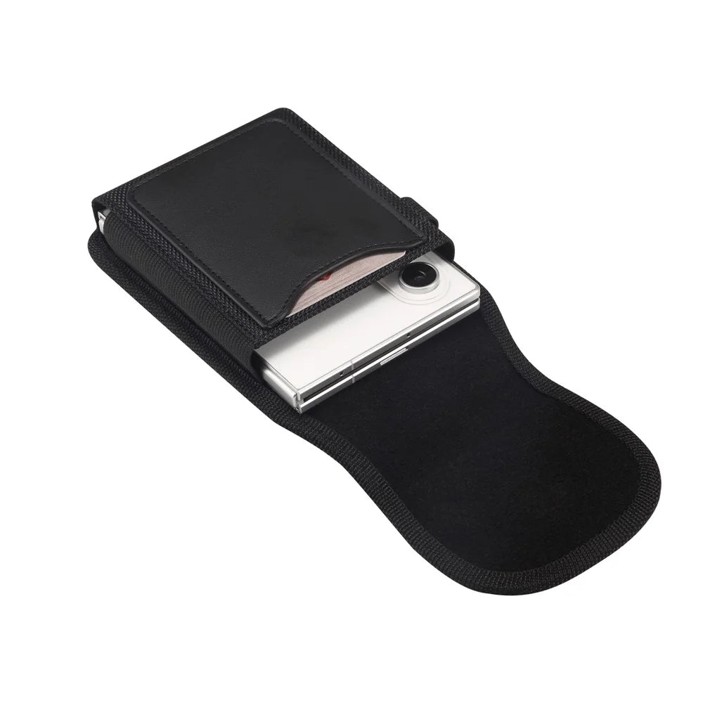Magnetic Oxford Fabric Foldable Phone Holster Universal Belt Clip Pouch with Card Slots - Black - 6