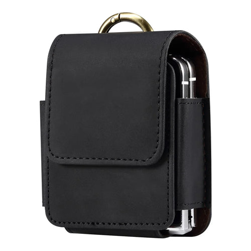 Universal Flip Phone Case Belt Holster for Samsung Galaxy Z Flip8 / Z Flip7 5G / Huawei Pocket S / P50 Pocket Mircofiber Leather Pouch - Black - 1