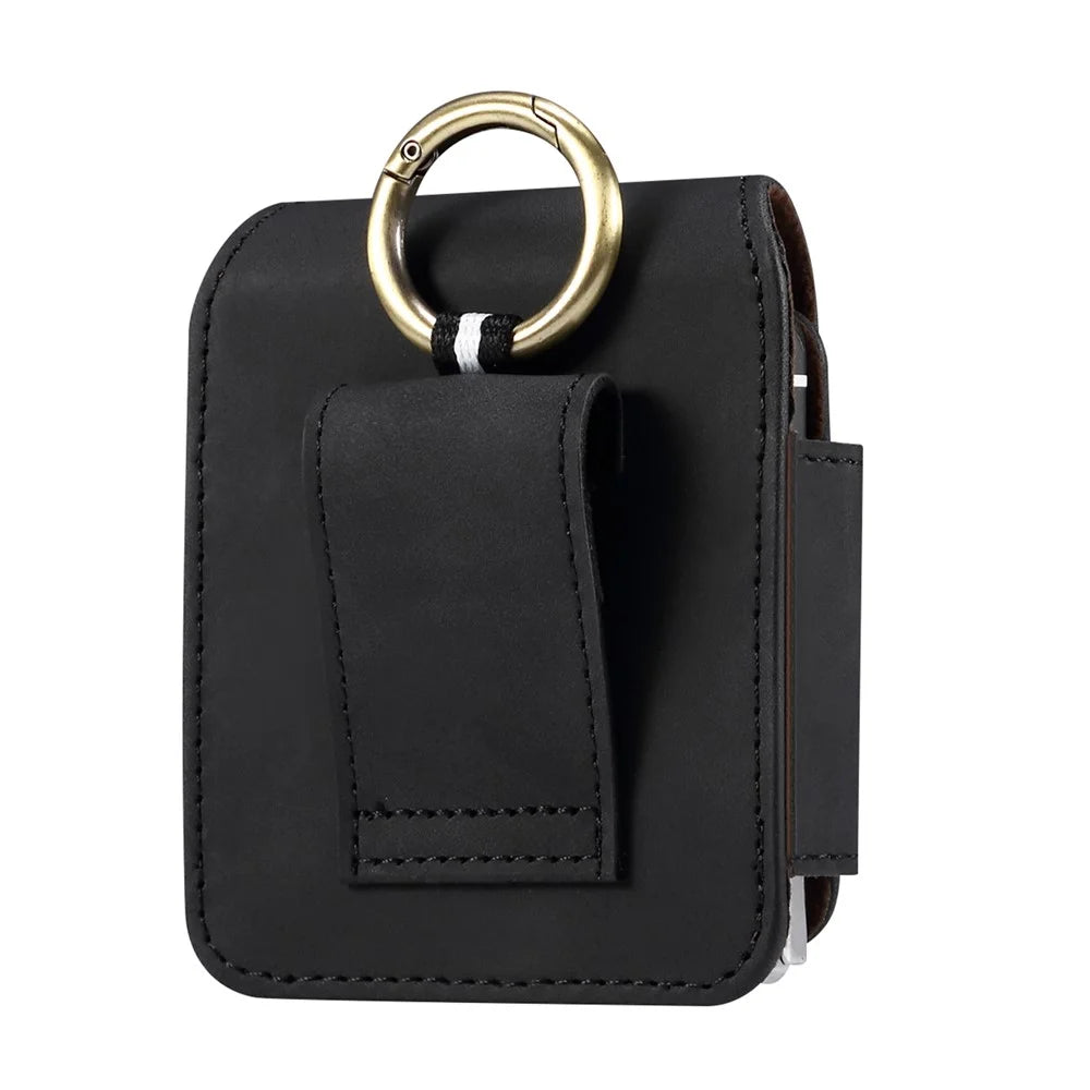 Universal Flip Phone Case Belt Holster for Samsung Galaxy Z Flip8 / Z Flip7 5G / Huawei Pocket S / P50 Pocket Mircofiber Leather Pouch - Black - 2