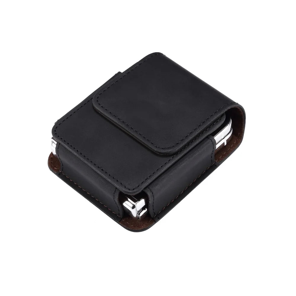 Universal Flip Phone Case Belt Holster for Samsung Galaxy Z Flip8 / Z Flip7 5G / Huawei Pocket S / P50 Pocket Mircofiber Leather Pouch - Black - 6