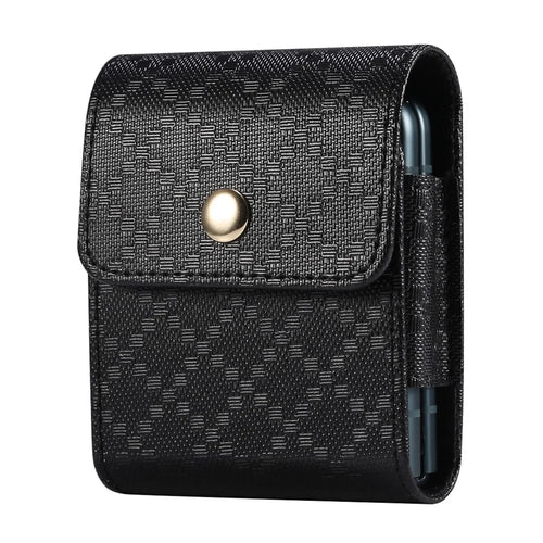 Checkered Texture Leather Holster Pouch for Samsung Galaxy Z Flip8 / Z Flip7 5G / Huawei Pocket S / P50 Pocket Flip Phone Case - Black - 1