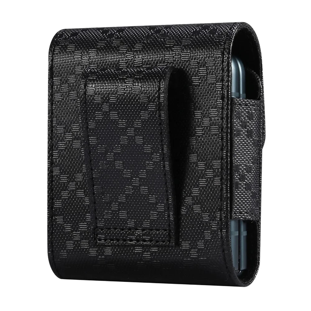 Checkered Texture Leather Holster Pouch for Samsung Galaxy Z Flip8 / Z Flip7 5G / Huawei Pocket S / P50 Pocket Flip Phone Case - Black - 2