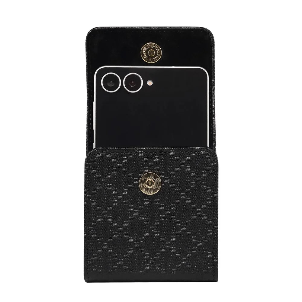 Checkered Texture Leather Holster Pouch for Samsung Galaxy Z Flip8 / Z Flip7 5G / Huawei Pocket S / P50 Pocket Flip Phone Case - Black - 4