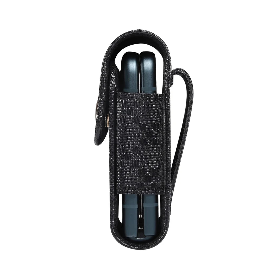 Checkered Texture Leather Holster Pouch for Samsung Galaxy Z Flip8 / Z Flip7 5G / Huawei Pocket S / P50 Pocket Flip Phone Case - Black - 6
