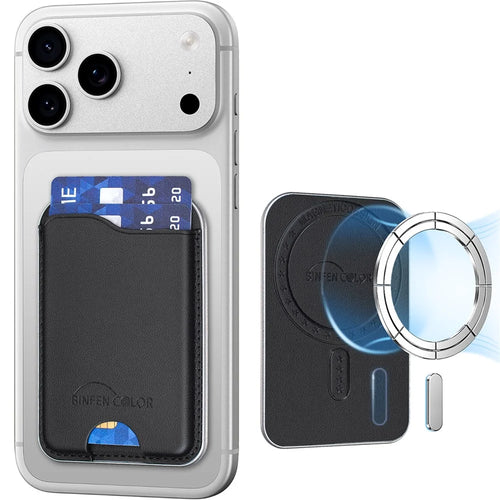 BINFEN COLOR BFK48 Magnetic Card Holder Slim Leather Phone Wallet for iPhone 12 - 17 Series - Black - 1