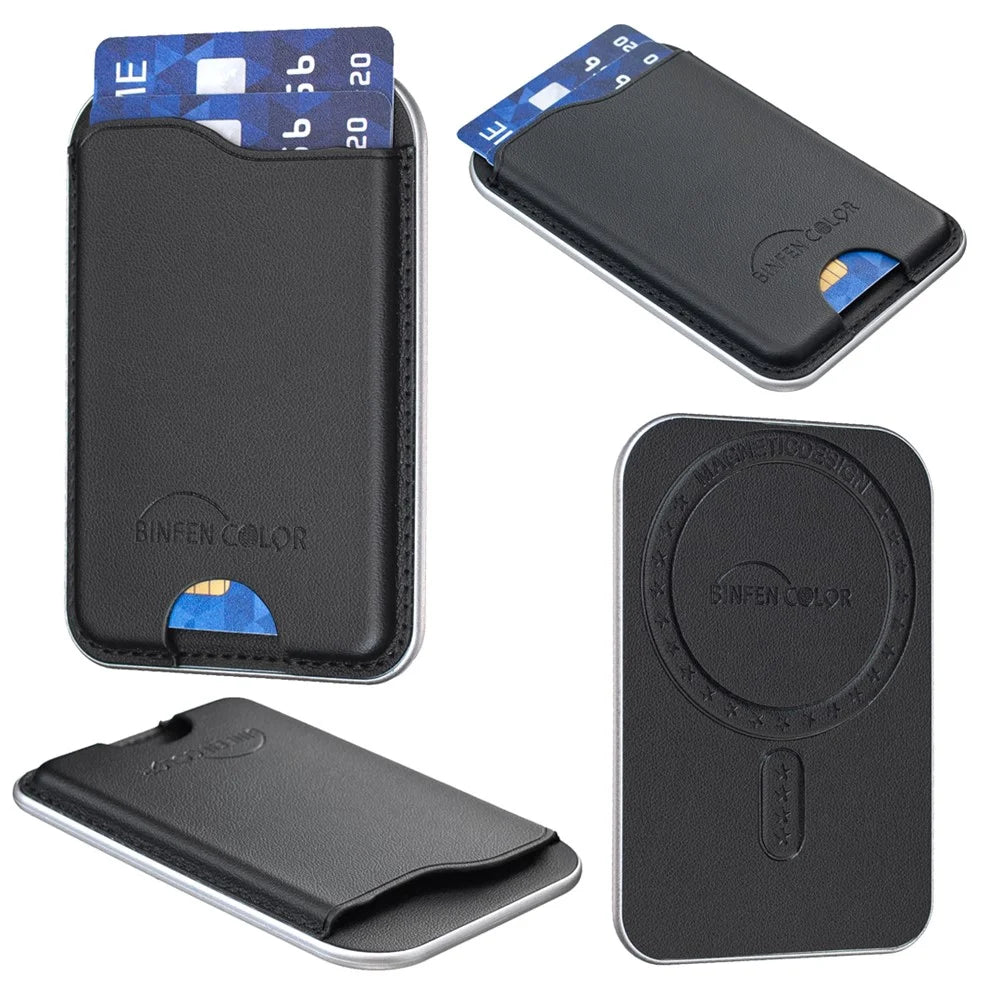 BINFEN COLOR BFK48 Magnetic Card Holder Slim Leather Phone Wallet for iPhone 12 - 17 Series - Black - 2