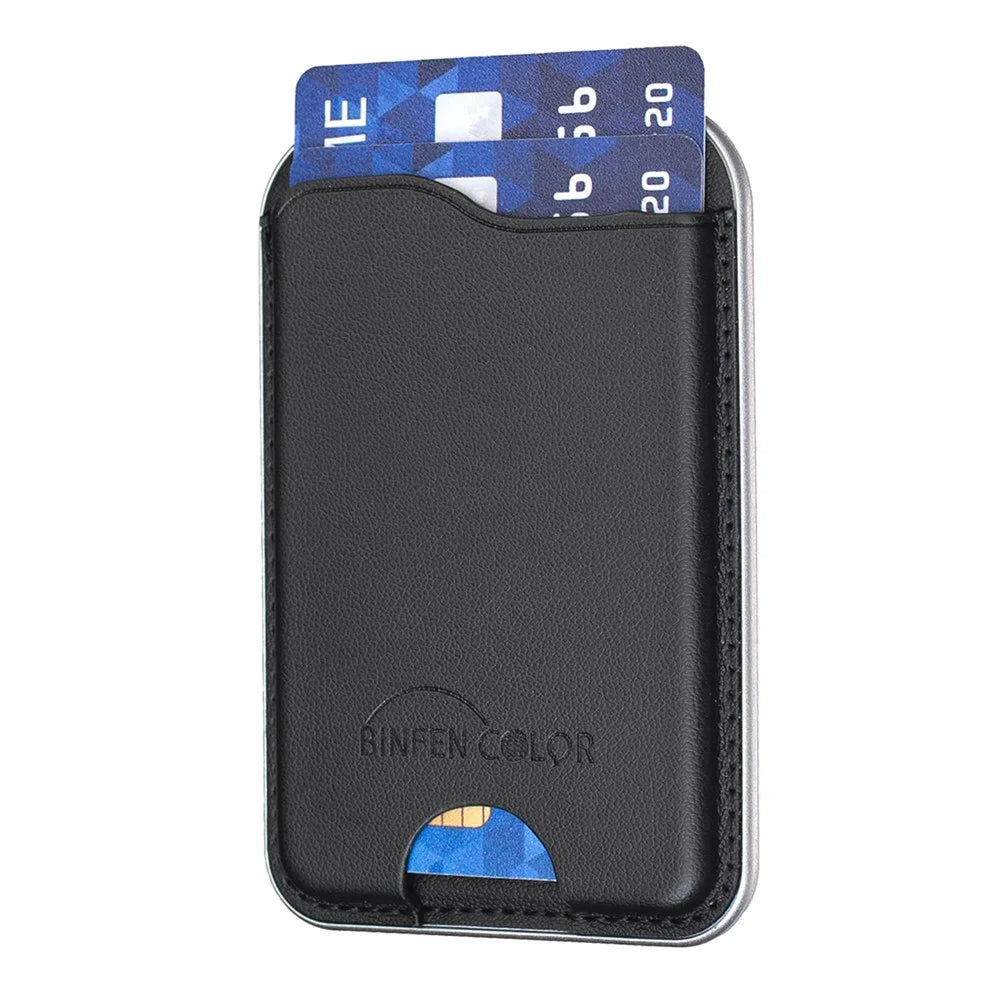 BINFEN COLOR BFK48 Magnetic Card Holder Slim Leather Phone Wallet for iPhone 12 - 17 Series - Black - 3