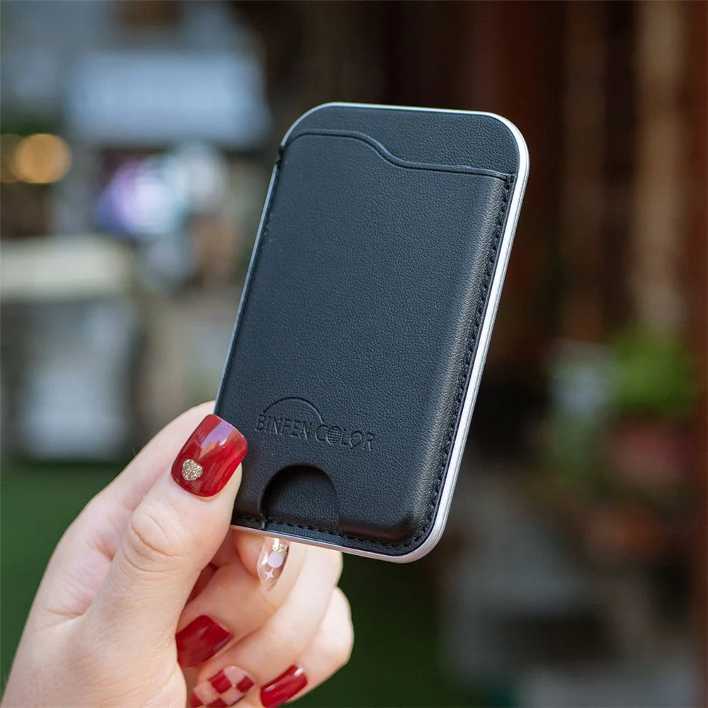 BINFEN COLOR BFK48 Magnetic Card Holder Slim Leather Phone Wallet for iPhone 12 - 17 Series - Black - 7