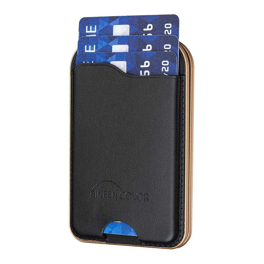 BINFEN COLOR BFK47 Leather Magnetic Card Holder with Kickstand  /  Vanity Mirror for iPhone 12 - 17 Series - Black - 3