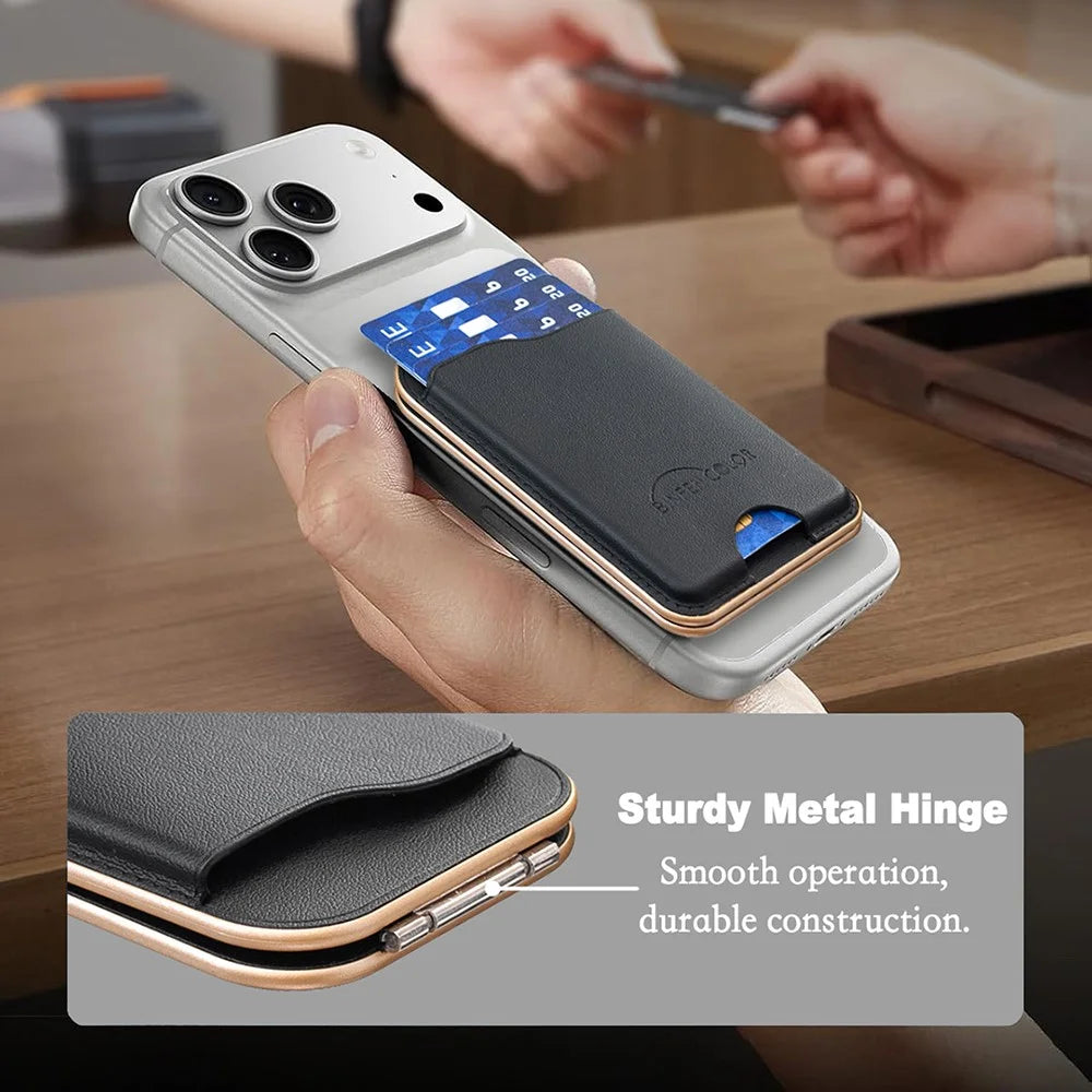 BINFEN COLOR BFK47 Leather Magnetic Card Holder with Kickstand  /  Vanity Mirror for iPhone 12 - 17 Series - Black - 4