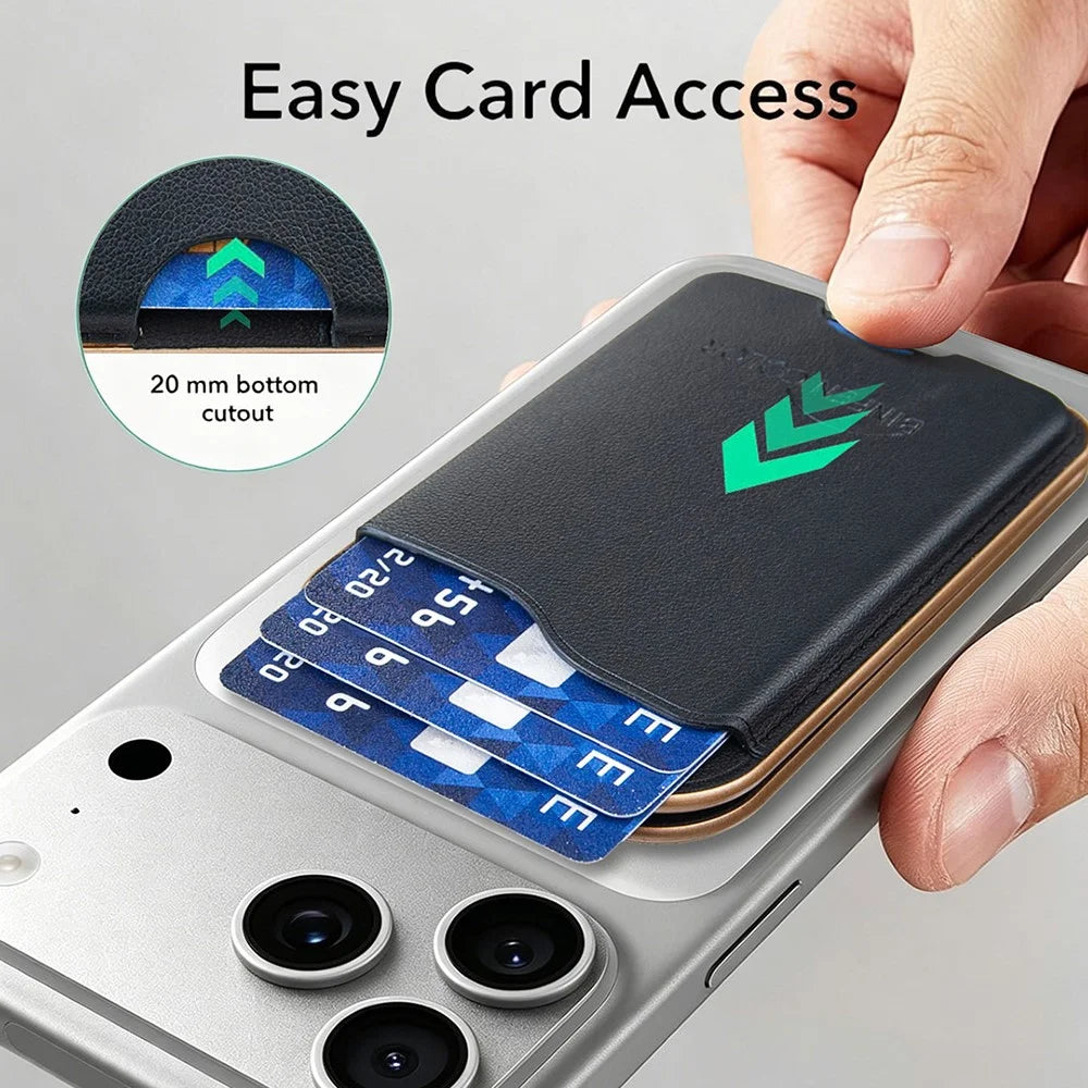 BINFEN COLOR BFK47 Leather Magnetic Card Holder with Kickstand  /  Vanity Mirror for iPhone 12 - 17 Series - Black - 5