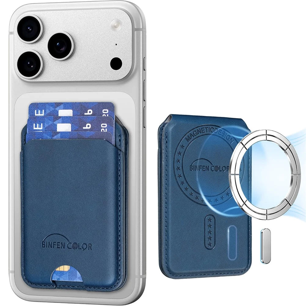 BINFEN COLOR BFK49 Magnetic Card Holder with RFID Blocking Phone Kickstand, Holds up to 7 Cards - Dark Blue - 1