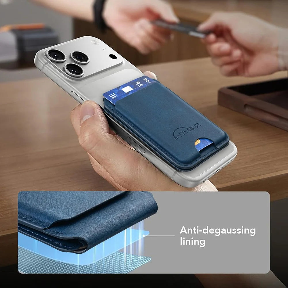 BINFEN COLOR BFK49 Magnetic Card Holder with RFID Blocking Phone Kickstand, Holds up to 7 Cards - Dark Blue - 4