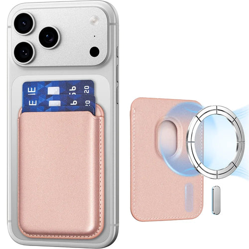 BINFEN COLOR BFK44 Magnetic Card Holder 3-Card Leather Wallet for iPhone 12 - 17 Series - Rose Gold - 1