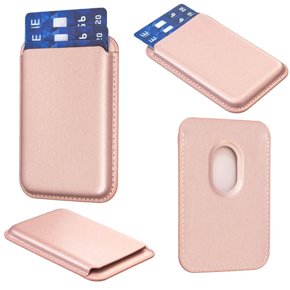 BINFEN COLOR BFK44 Magnetic Card Holder 3-Card Leather Wallet for iPhone 12 - 17 Series - Rose Gold - 2