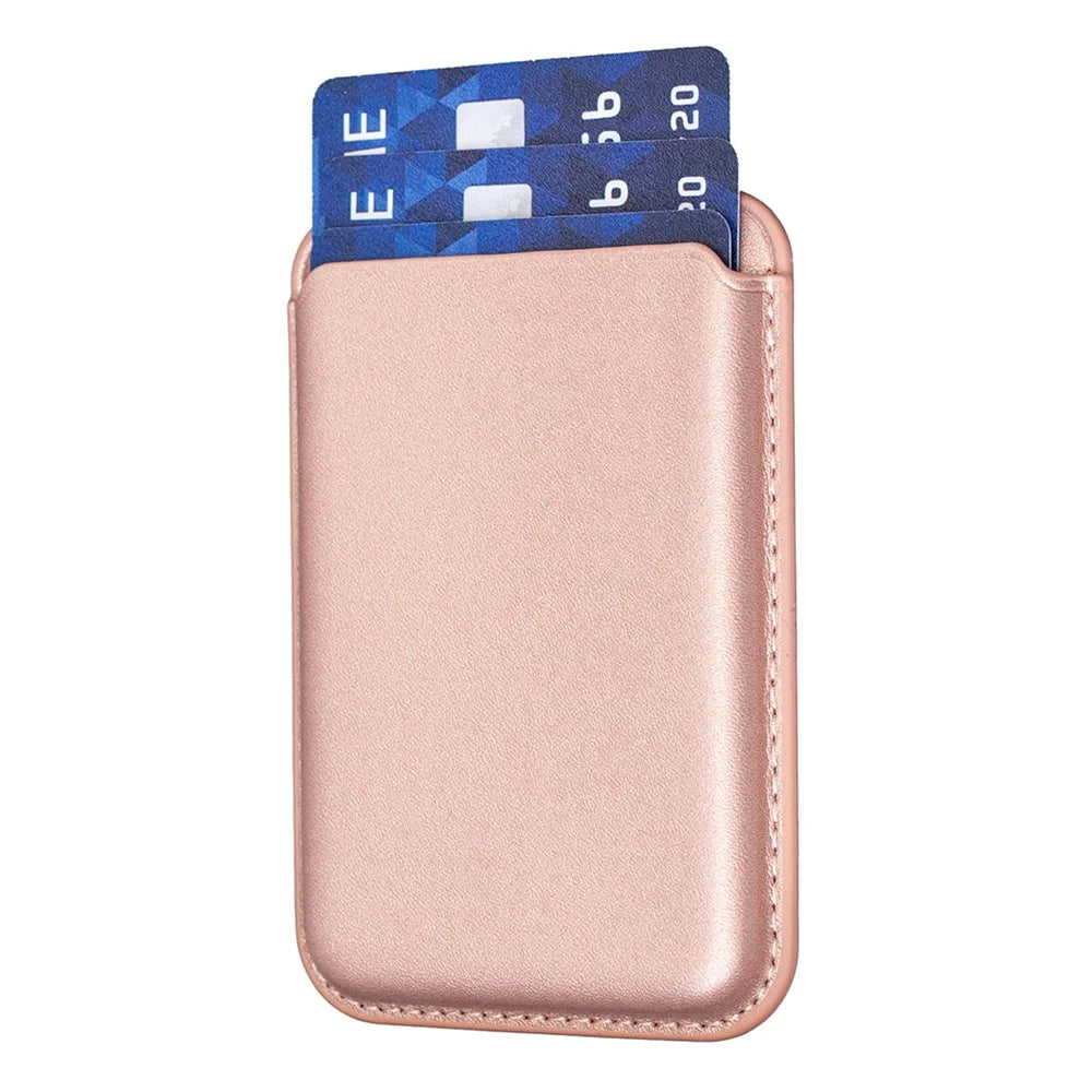 BINFEN COLOR BFK44 Magnetic Card Holder 3-Card Leather Wallet for iPhone 12 - 17 Series - Rose Gold - 3