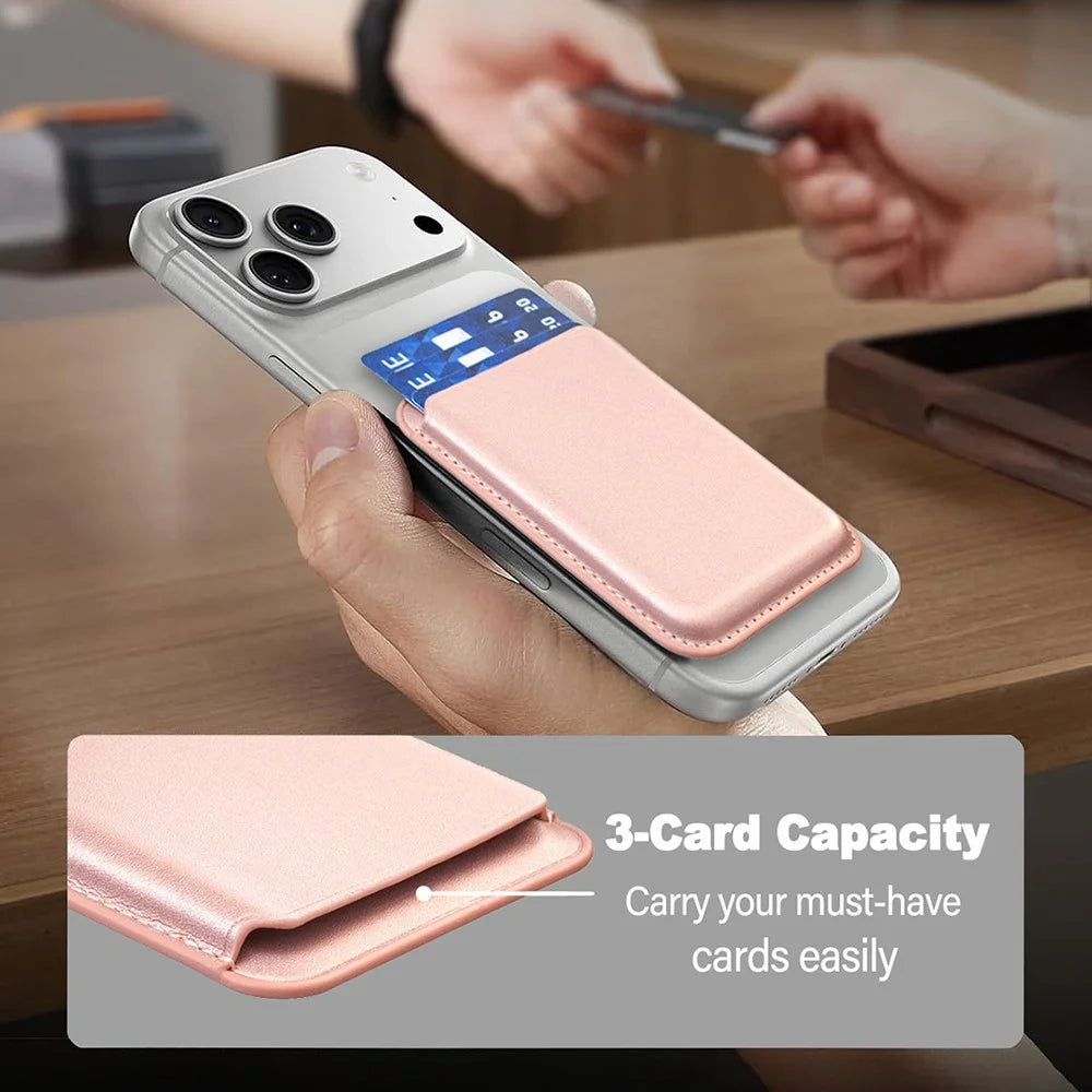 BINFEN COLOR BFK44 Magnetic Card Holder 3-Card Leather Wallet for iPhone 12 - 17 Series - Rose Gold - 4