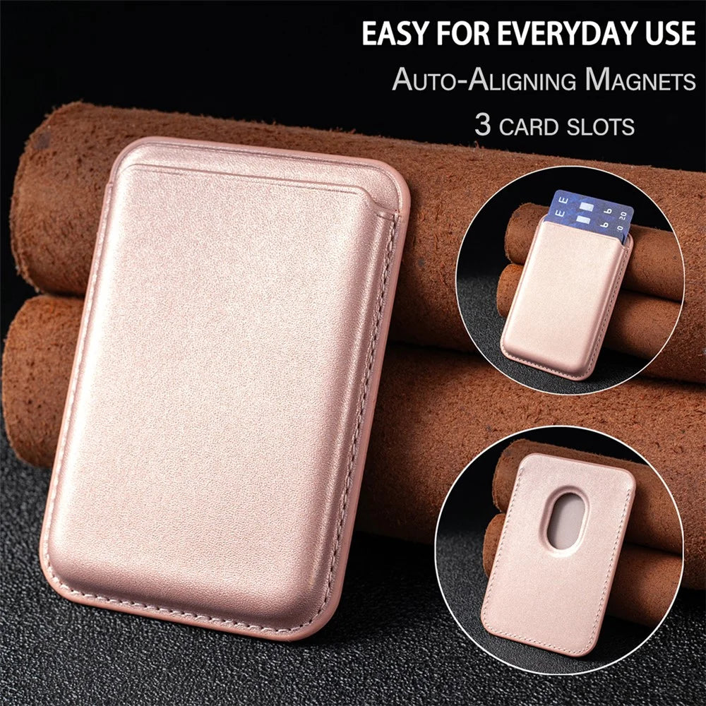 BINFEN COLOR BFK44 Magnetic Card Holder 3-Card Leather Wallet for iPhone 12 - 17 Series - Rose Gold - 5
