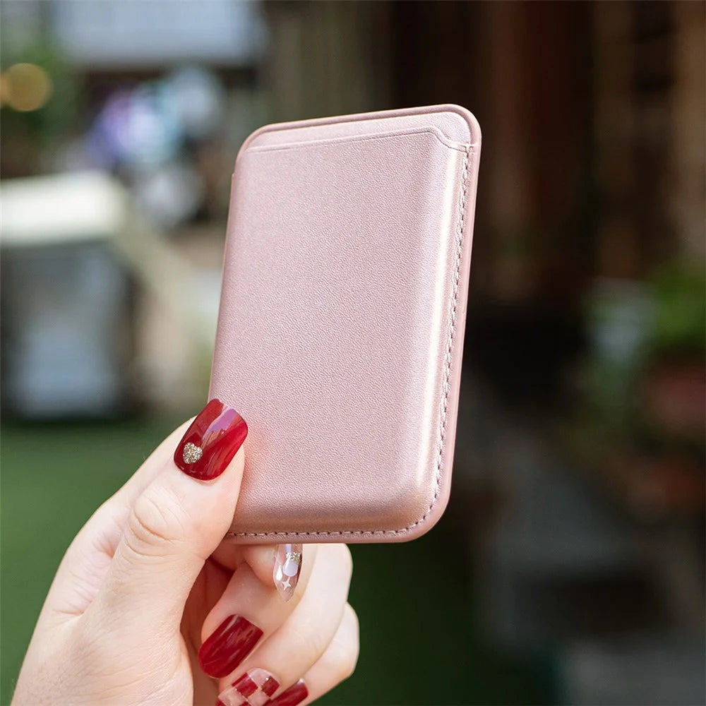 BINFEN COLOR BFK44 Magnetic Card Holder 3-Card Leather Wallet for iPhone 12 - 17 Series - Rose Gold - 6