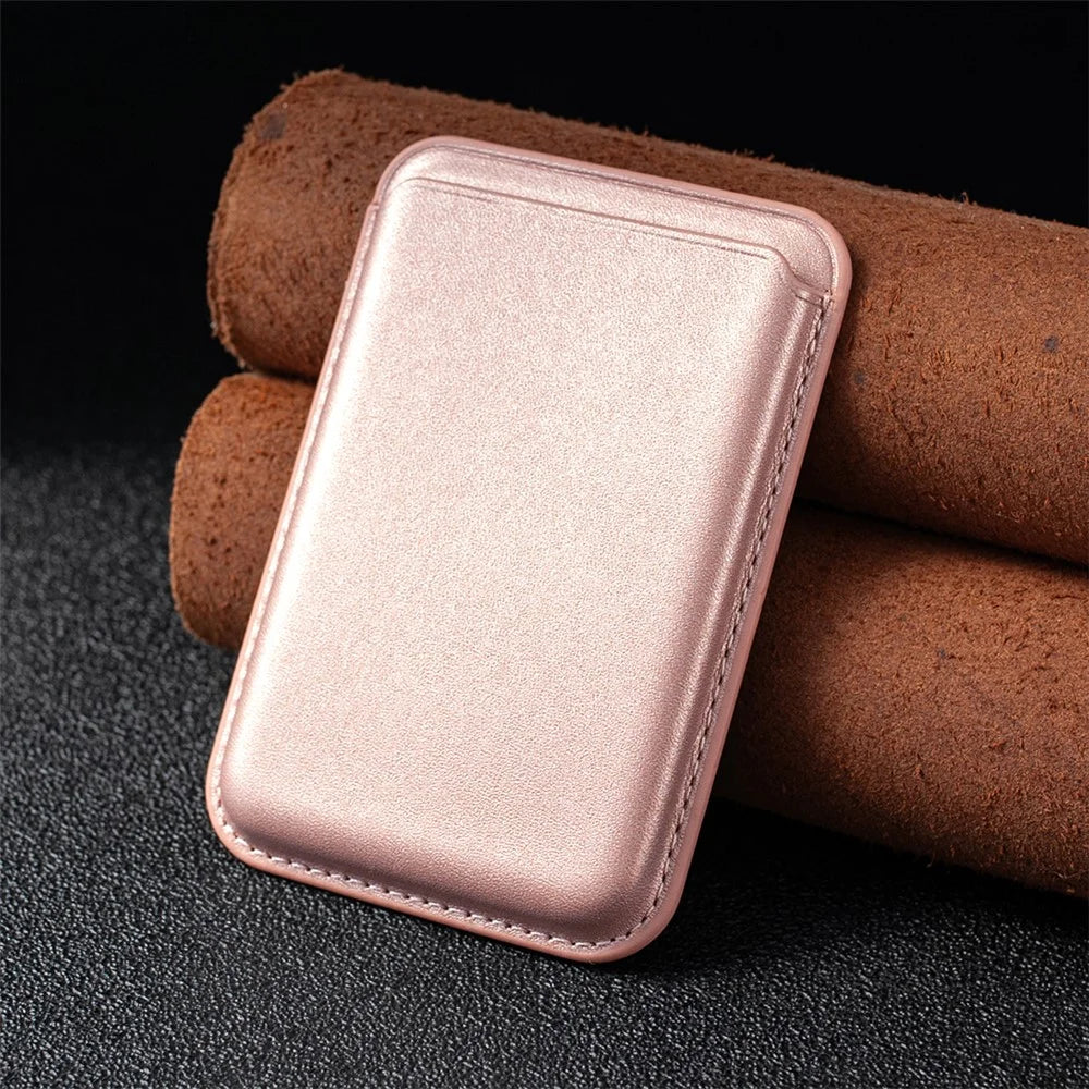 BINFEN COLOR BFK44 Magnetic Card Holder 3-Card Leather Wallet for iPhone 12 - 17 Series - Rose Gold - 7