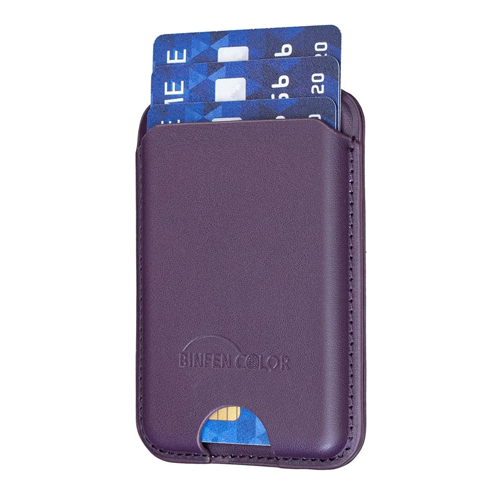 BINFEN COLOR BFK52 Magnetic Card Holder Kickstand PU Leather 3-Card Wallet for iPhone 12 - 17 Series Smartphones - Dark Purple - 3