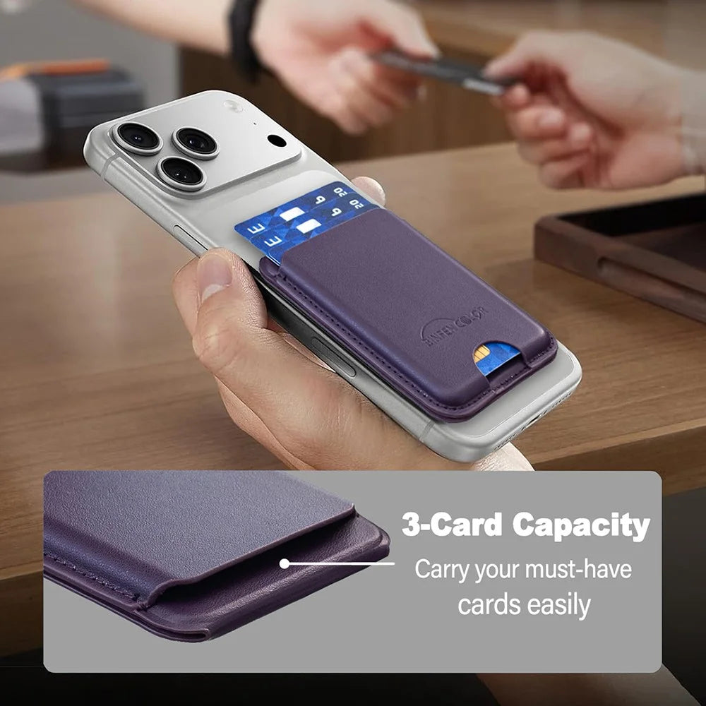 BINFEN COLOR BFK52 Magnetic Card Holder Kickstand PU Leather 3-Card Wallet for iPhone 12 - 17 Series Smartphones - Dark Purple - 4