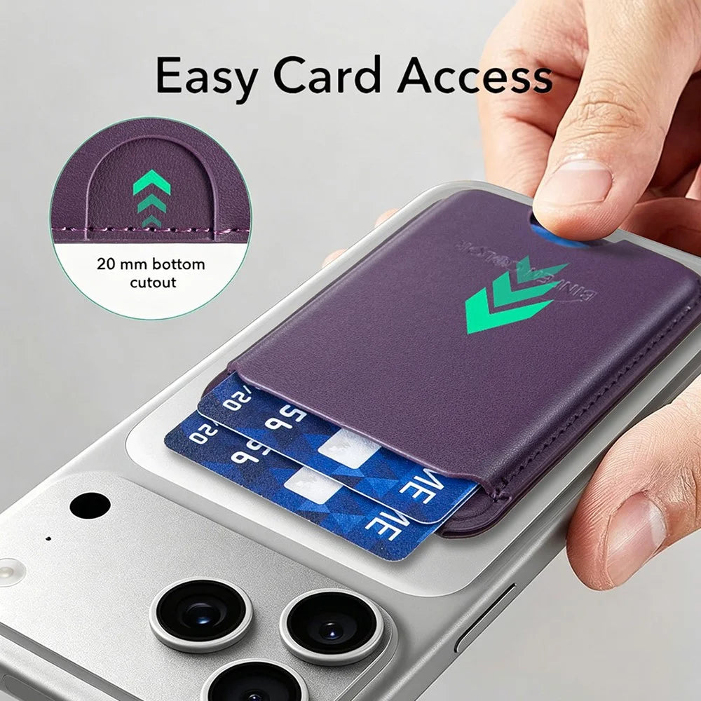 BINFEN COLOR BFK52 Magnetic Card Holder Kickstand PU Leather 3-Card Wallet for iPhone 12 - 17 Series Smartphones - Dark Purple - 5